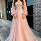Pink Tulle Strapless Puff Sleeve A-Line Prom Dress SH356