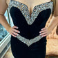 Mermaid Strapless Rhinestone Velvet Prom Dresses Evening Dresses SH1659