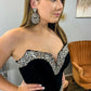 Mermaid Strapless Rhinestone Velvet Prom Dresses Evening Dresses SH1659