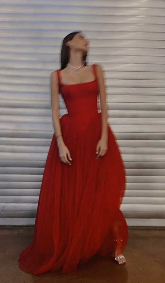 Charming Red Satin Tulle Long Prom Dress SH1375
