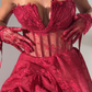 Charming Red A Line Strapless Corset Lace Long Prom Dress Evening Dress SH6546