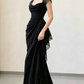 Elegant Black Mermaid Straps Pleated Chiffon Prom Dress Evening Dress SH5498