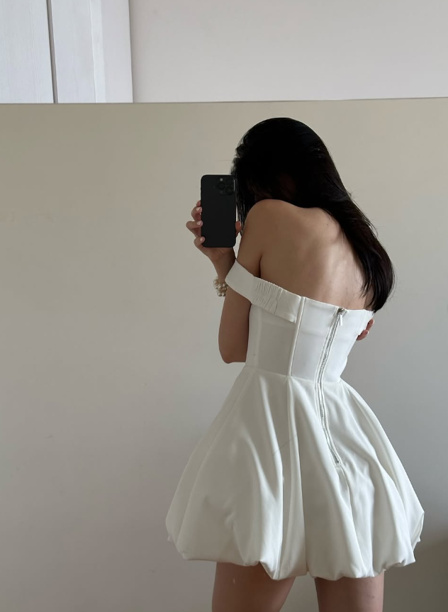 Cute Bow A Line Off the Shoulder White Satin Short Homecoming Dress Party Dress SH3959