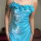 Dazzling Blue A Line Straps Floral Satin Prom Dress Evening Dress Date Dress SH5631