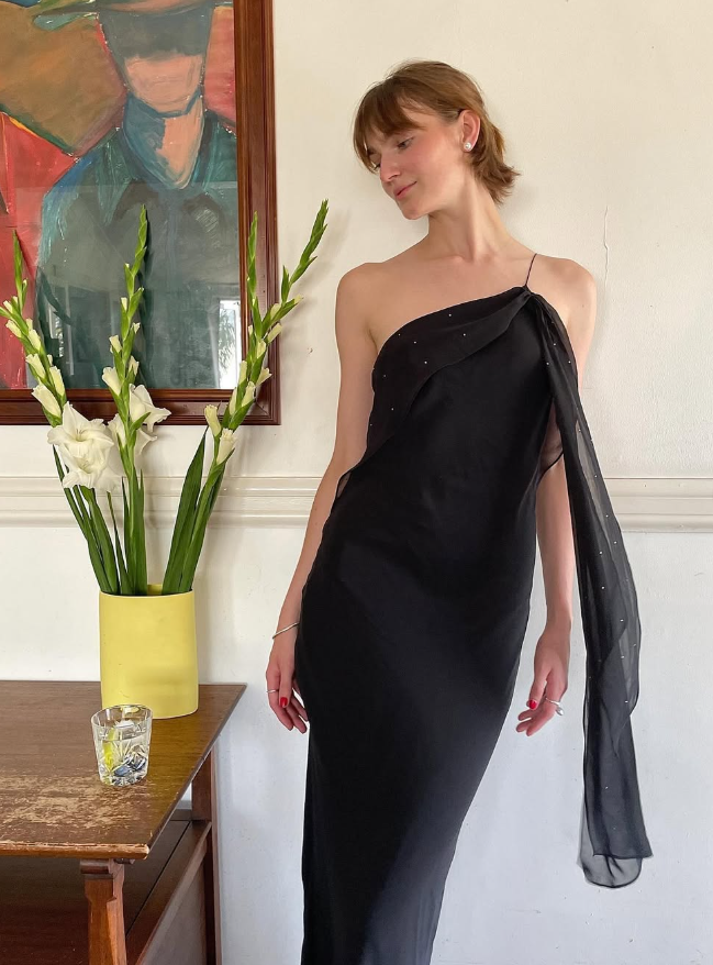 Sexy Sheath Spaghetti Strap Beaded Black Chiffon   Long Prom Dress Prom Dress SH2650