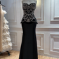 Black Mermaid Sweetheart Neck Beaded Satin Long Prom Dress Evening Dress SH8952