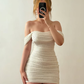 Beautiful Sheath Off the Shoulder White Sequin Short Prom Dress Homecoming Dress Outfits SH6855