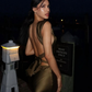 Sexy Olive Green Sheath Straps Satin Open Back Long Wedding Guest Dress Party Dress SH3310