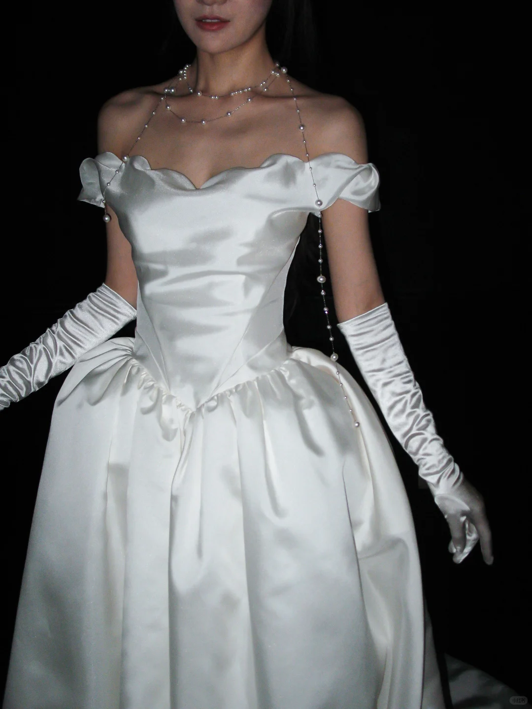 Chic Ball Gown Off the Shoulder White Satin Long Train Wedding Dress SH8901