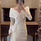 Vintage Mermaid Long Sleeve White Lace Long Prom Dress Wedding Dress SH5159