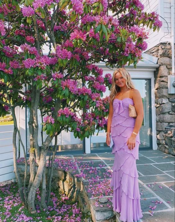 Strapless Lilac Long Chiffon Prom Dress SH1391