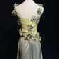 Vintage Green A Line Spaghetti Straps Beaded 3D Flower Satin Prom Dress Evening Dress SH3334