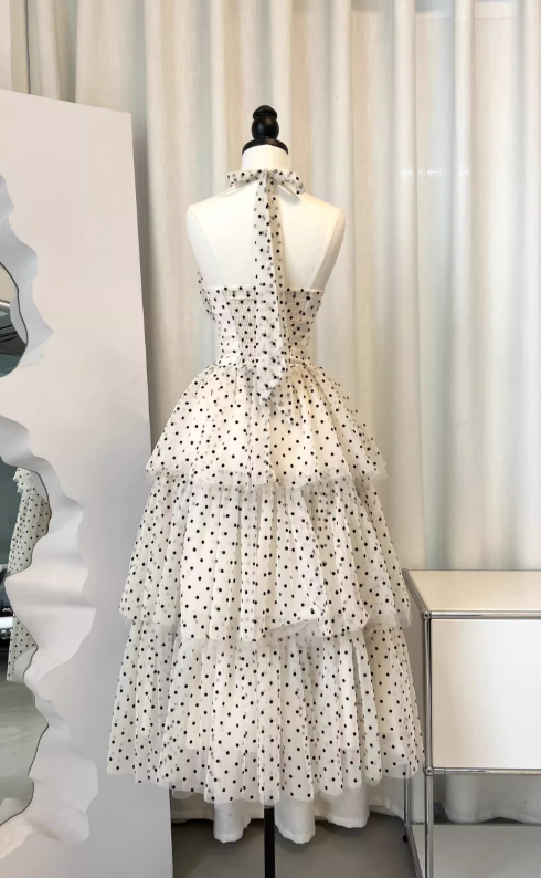 Cute A Line Halter Layered Polka Dot Tulle Party Dress Wedding Guest Dress SH3124