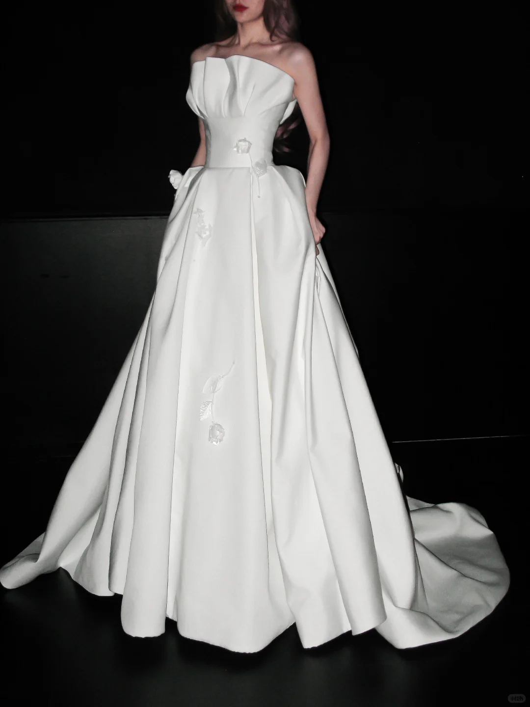 Gentle 3D Floral A Line Strapless White Lace Satin Long Wedding Dress SH8925