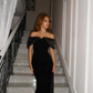 Sexy Black Mermaid Off the Shoulder Velvet Satin Long Prom Dress Formal Dress SH3873