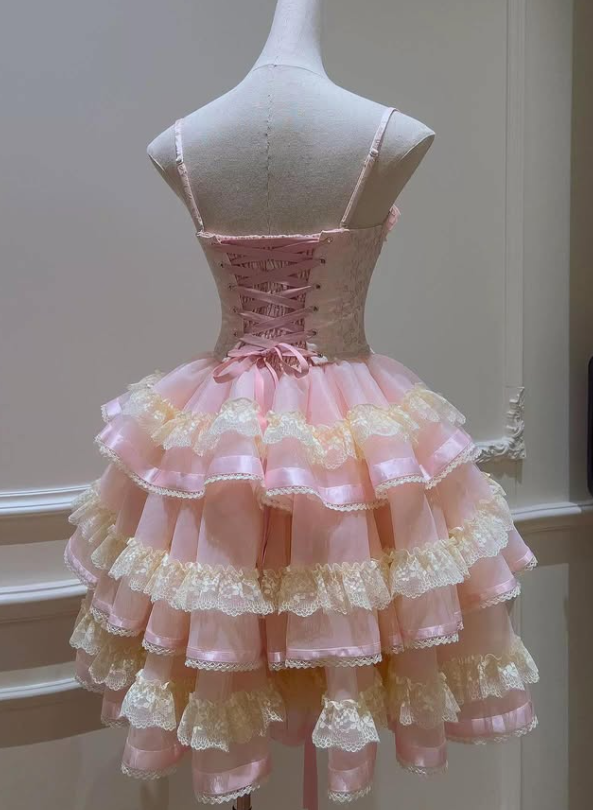 Sweety Pink Ball Gown Strapless Layered Organza Short Prom Dress Homecoming Dress SH6443