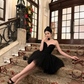 Simple Black A Line Sweetheart Neck Tulle Short Birthday Dress Homecoming Dress SH3402