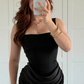 High-class Sheath Strap Black Satin Long Prom Dress Evening Dress SH7293