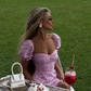 Romantic A Line Off the Shoulder Pink Print Floral Satin Vacation Dress Outfits with Slit SH4360