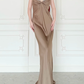 Simple Sheath Spaghetti Strap Brown Satin Long Prom Dress Evening Dress SH6764