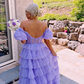 Stunning A Line Off the Shoulder Corset Tiered Purple Tulle Prom Dress Evening Dress SH2319