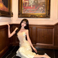 Two Piece Mermaid Strapless Pearl Satin Long Prom Dress Evening Dress SH3765