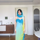 Vintage Sheath Spaghetti Strap Ruffle Yellow Blue Ombre Chiffon Prom Dress Wedding Guest Dress SH4550