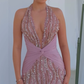 Pink Luxurious Sheath V Neck Sequin Tulle Long Prom Dress Evening Dress SH6348