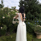 Elegant A Line Straps White Lace Satin Backless Long Prom Dress Evening Dress SH8796
