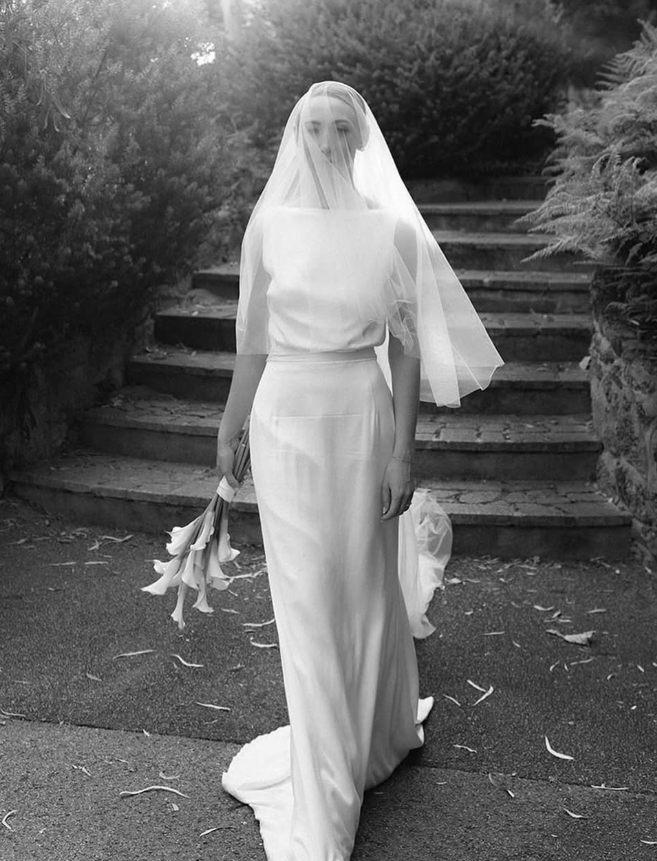 Backless Simple A Line White Satin Long Sweep Wedding Dress SH5216