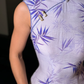 Purple Cheongsam Sheath High Neck Satin Prom Dress Wedding Guest Dress with Slit SH4285