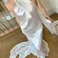 Charming Mermaid Halter White Satin Open Back Long Wedding Dress SH4756