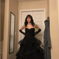 Princess A Line Sweetheart Neck Black Tiered Tulle Long Prom Dress Evening Dress SH355