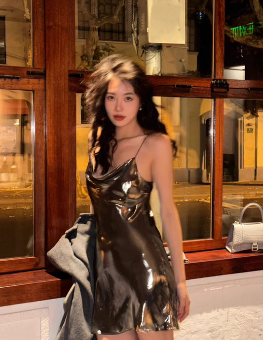 Liquid Metal A Line Spaghetti Strap Satin Mini Homecoming Dress Cocktail Dress SH4400
