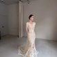 Stunning Mermaid Long Sleeve V Neck Lace Long Train Wedding Dress with Slit SH7724