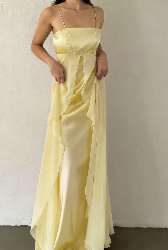 Lilac A Line Spaghetti Strap Satin Tulle Long Prom Dress Evening Dress SH2481