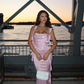 Pink Mermaid Ruffle Straps Satin Long Prom Dress Vacation Dress Party Dress SH4009