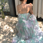 Dreamy Multi-color A Line Strapless Ruffle Chiffon Long Prom Dress Party Dress SH4038