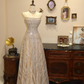 Shiny A Line Strapless Champagne Sequin Tulle Long Prom Dress Evening Dress SH7409