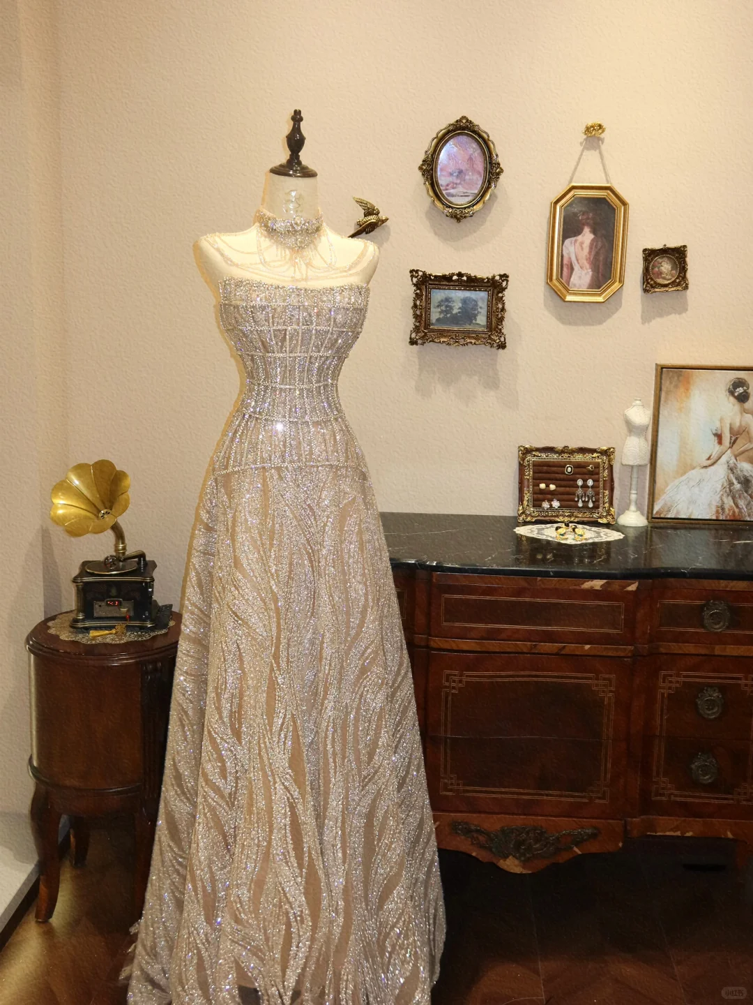 Shiny A Line Strapless Champagne Sequin Tulle Long Prom Dress Evening Dress SH7409