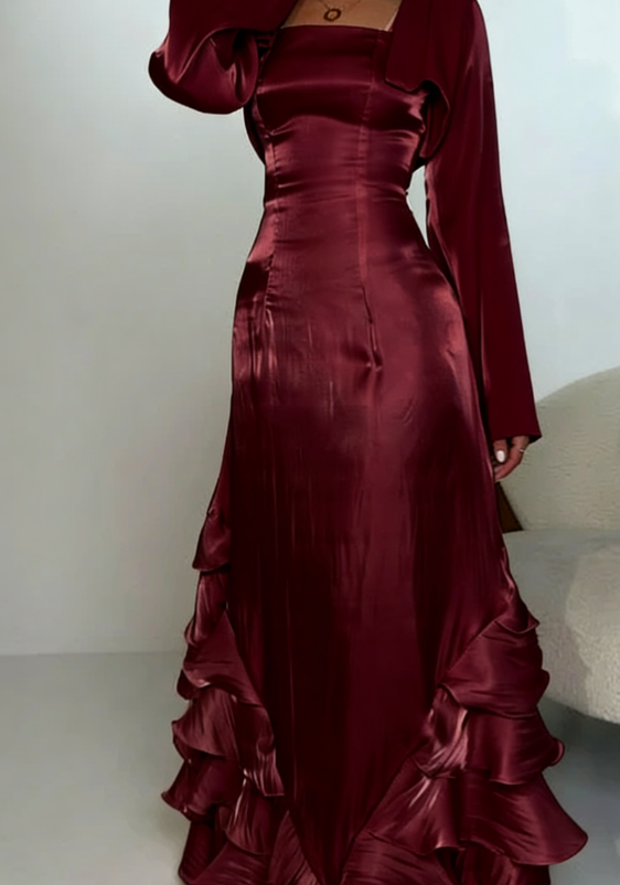 Elegant Straps Pleated Ruffles Long Prom Dress Evening Gown SH1244