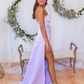 Simple Purple A Line Strapless Satin Long Prom Dress Evening Dress with Slit SH6533