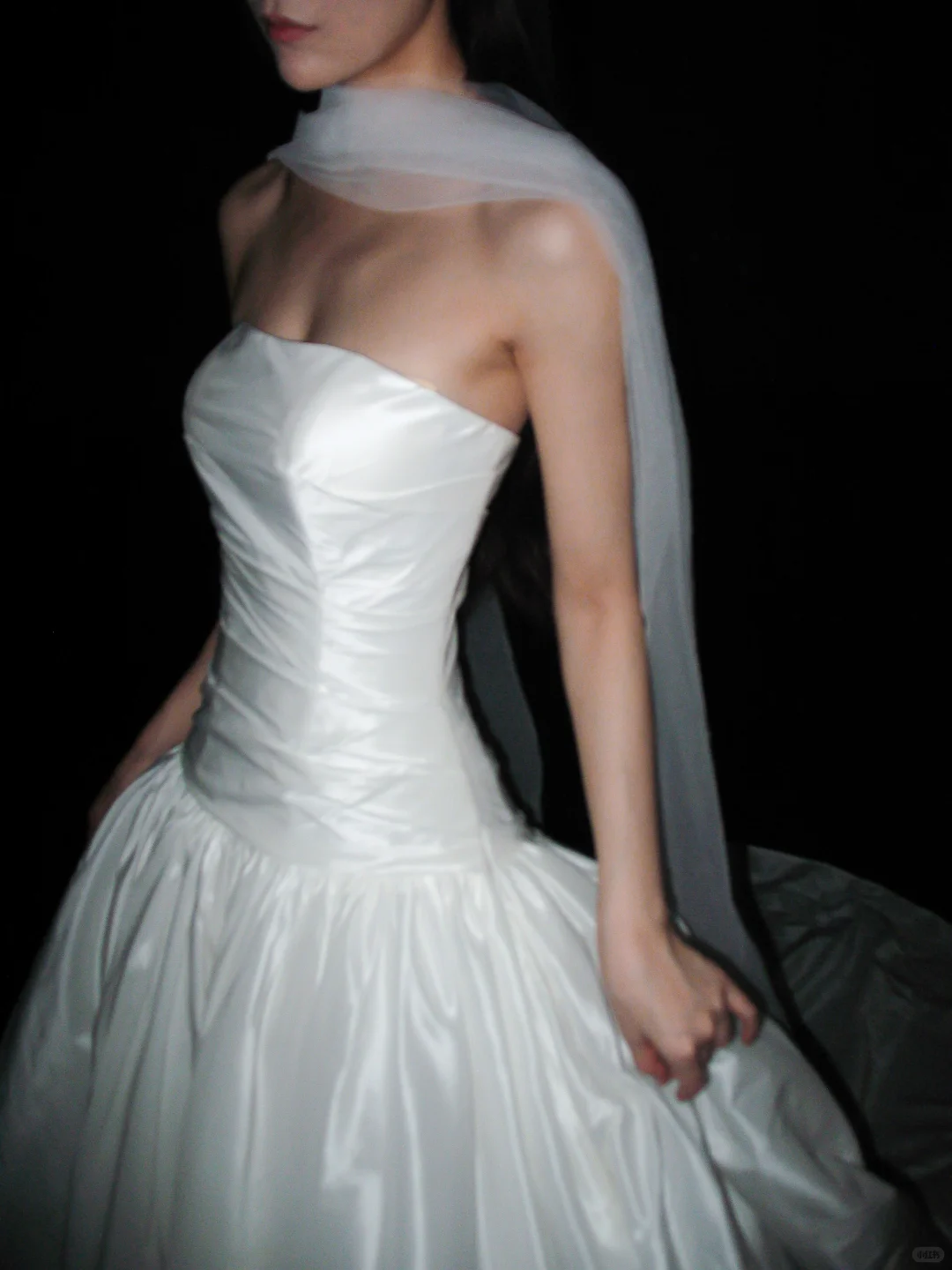 Elegant White Ball Gown Strapless Pleated Satin Long Train Wedding Dress SH8897
