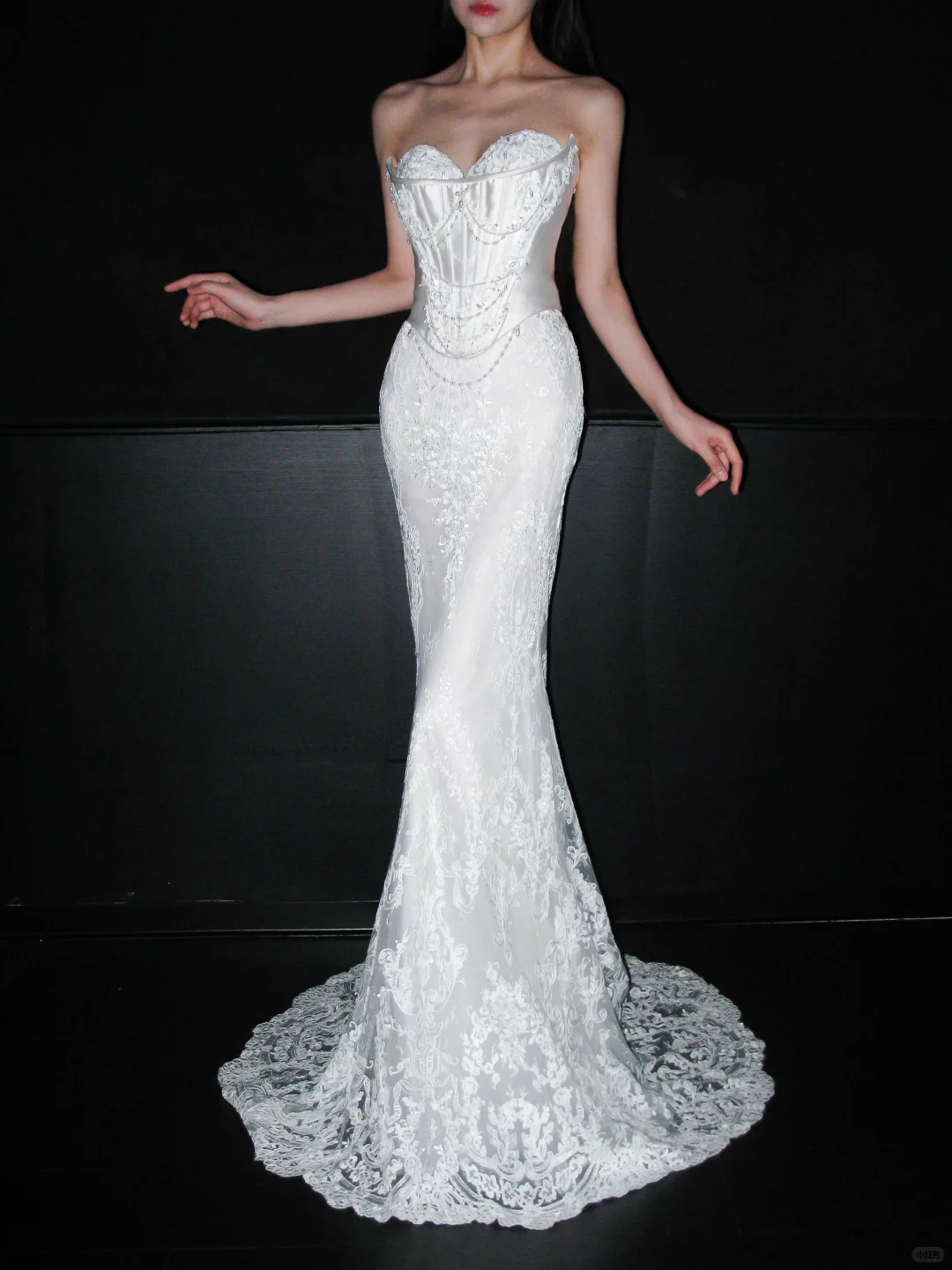 Glamorous Mermaid Strapless Corset White Beaded Sequin Lace Long Wedding Dress SH8922