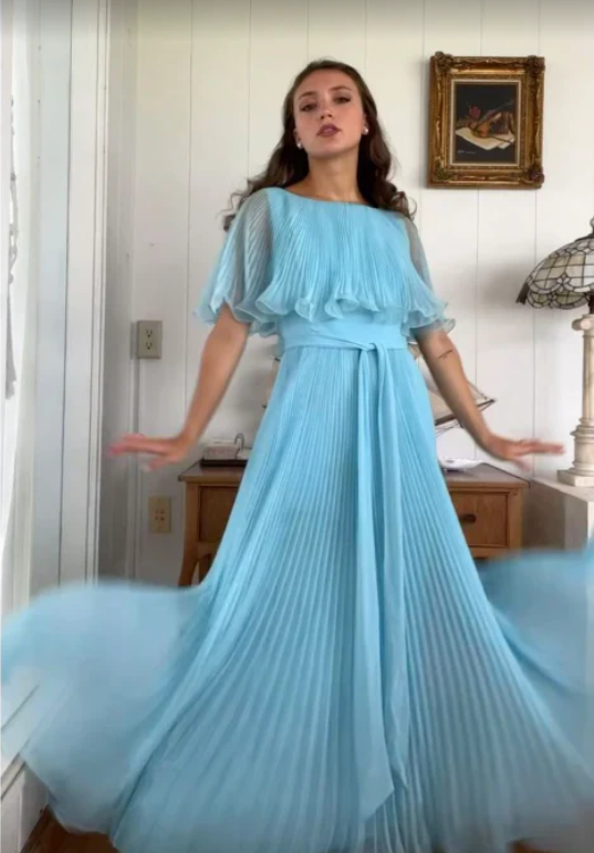 Gentle A Line Round Neck Blue Pleated Chiffon Long Evening Dress Party Dresses SH2905 Gentle A Line Round Neck Blue Pleated Chiffon Long Evening Dress Party Dresses SH2905