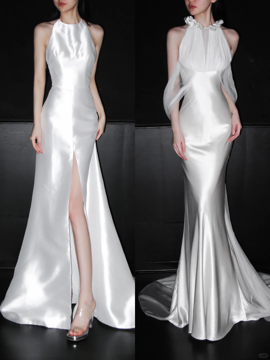 Modern Mermaid Halter White Satin Bow Knot Long Wedding Dress SH8929