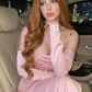 Elegant Mermaid Long Sleeve Pink Satin Prom Dress Evening Dress SH5526
