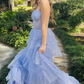 Lavender Tulle Sequin Tiered Ruffles Long Prom Dress Elegant Evening Dress Princess Ball Gown  SH1533