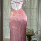 Stunning Pink Butterfly Sheath Beaded Long Prom Dress Graduation Prom Dress with Slit SH5347