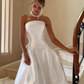 Stunning Ball Gown Strapless White Satin Long Wedding Dresses SH4701
